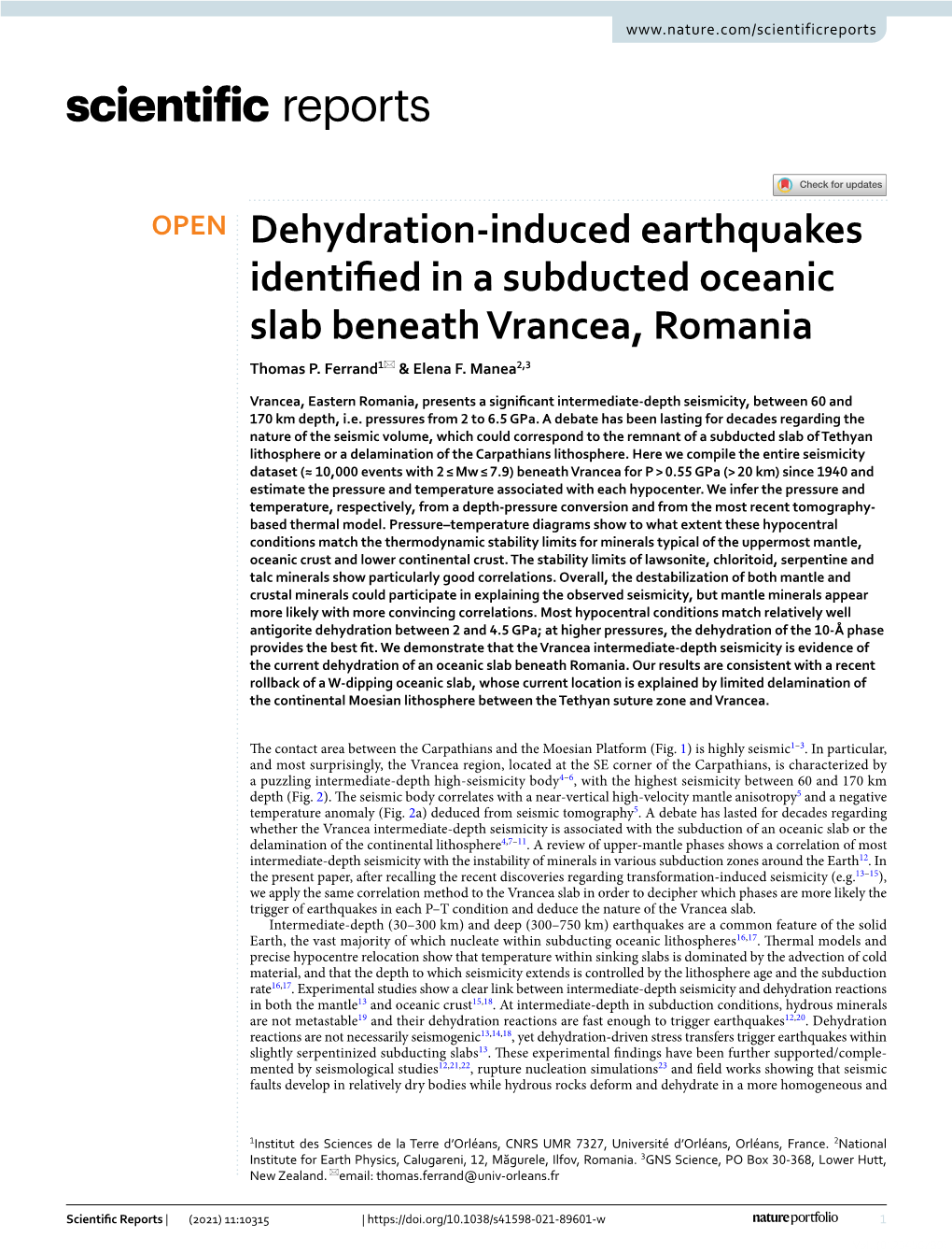 Dehydration-Induced Earthquakes Identified in a Subducted Oceanic