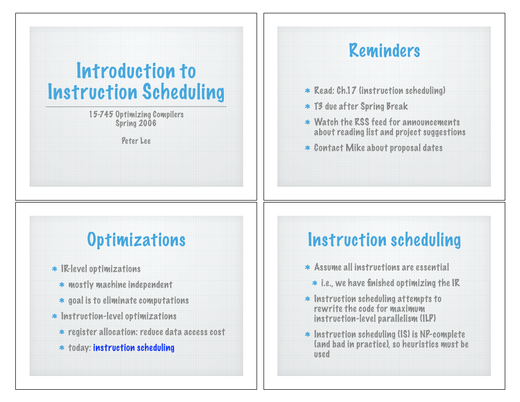 Introduction to Instruction Scheduling