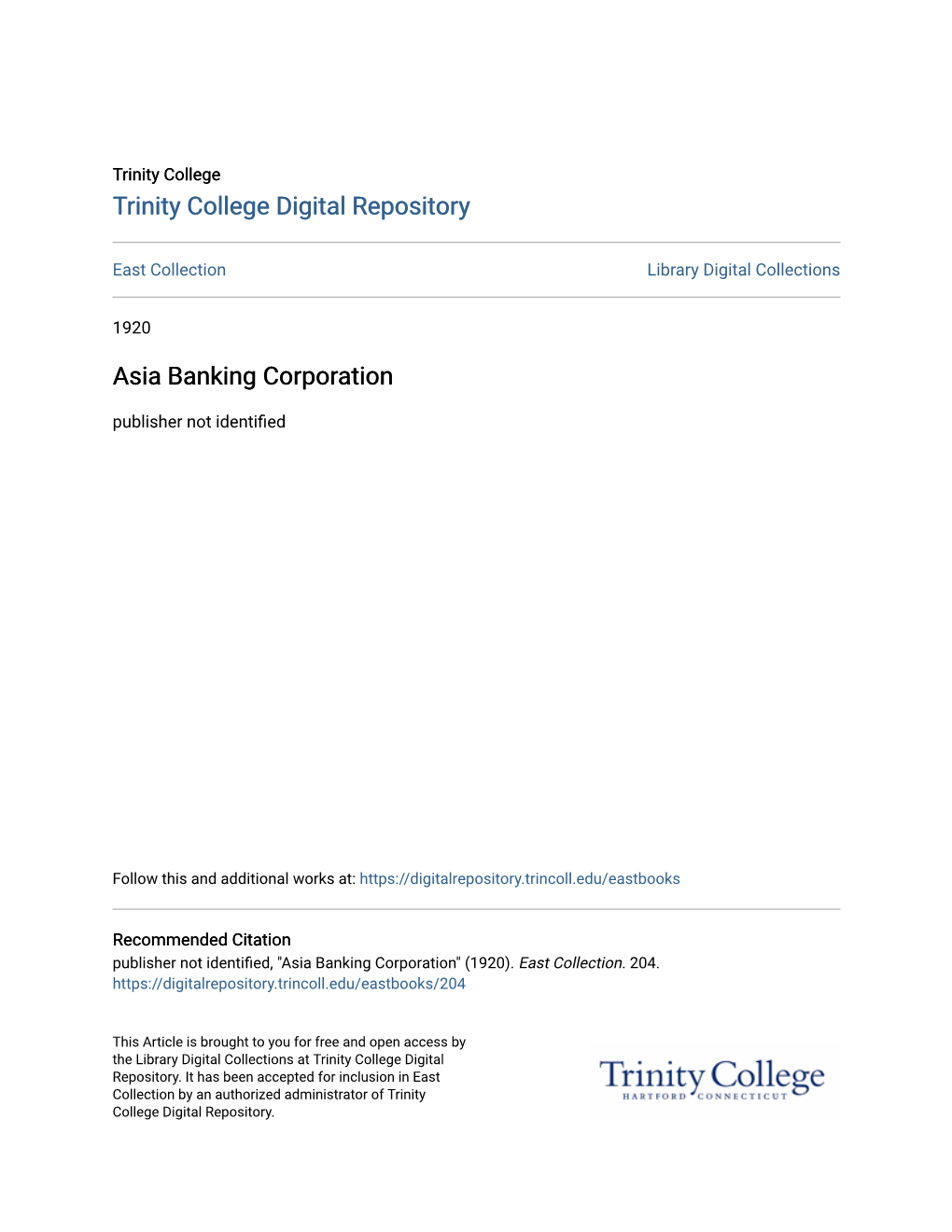 Asia Banking Corporation Publisher Not Identified