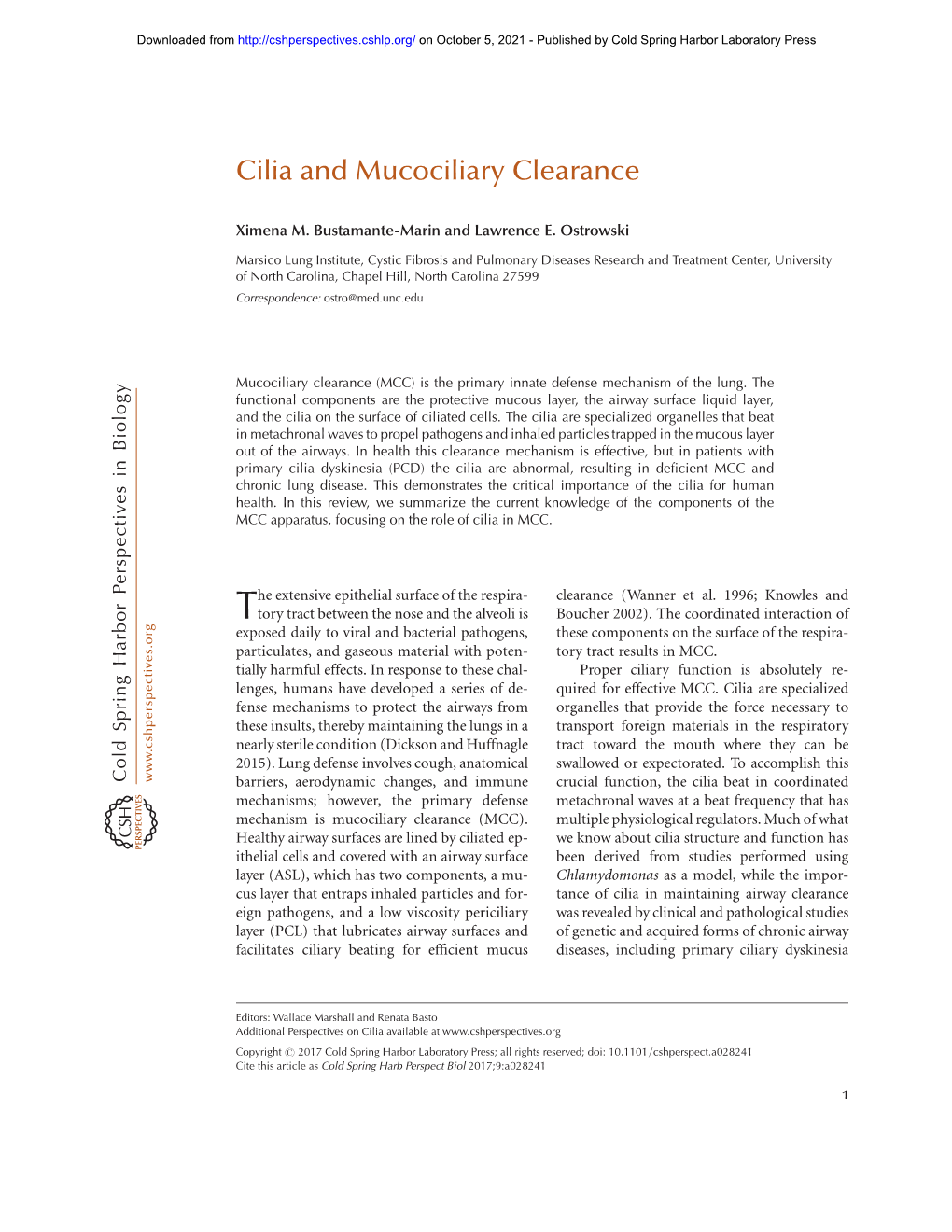 Cilia and Mucociliary Clearance