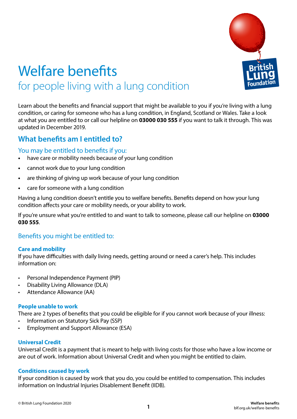 Welfare Benefits for People Living with a Lung Condition