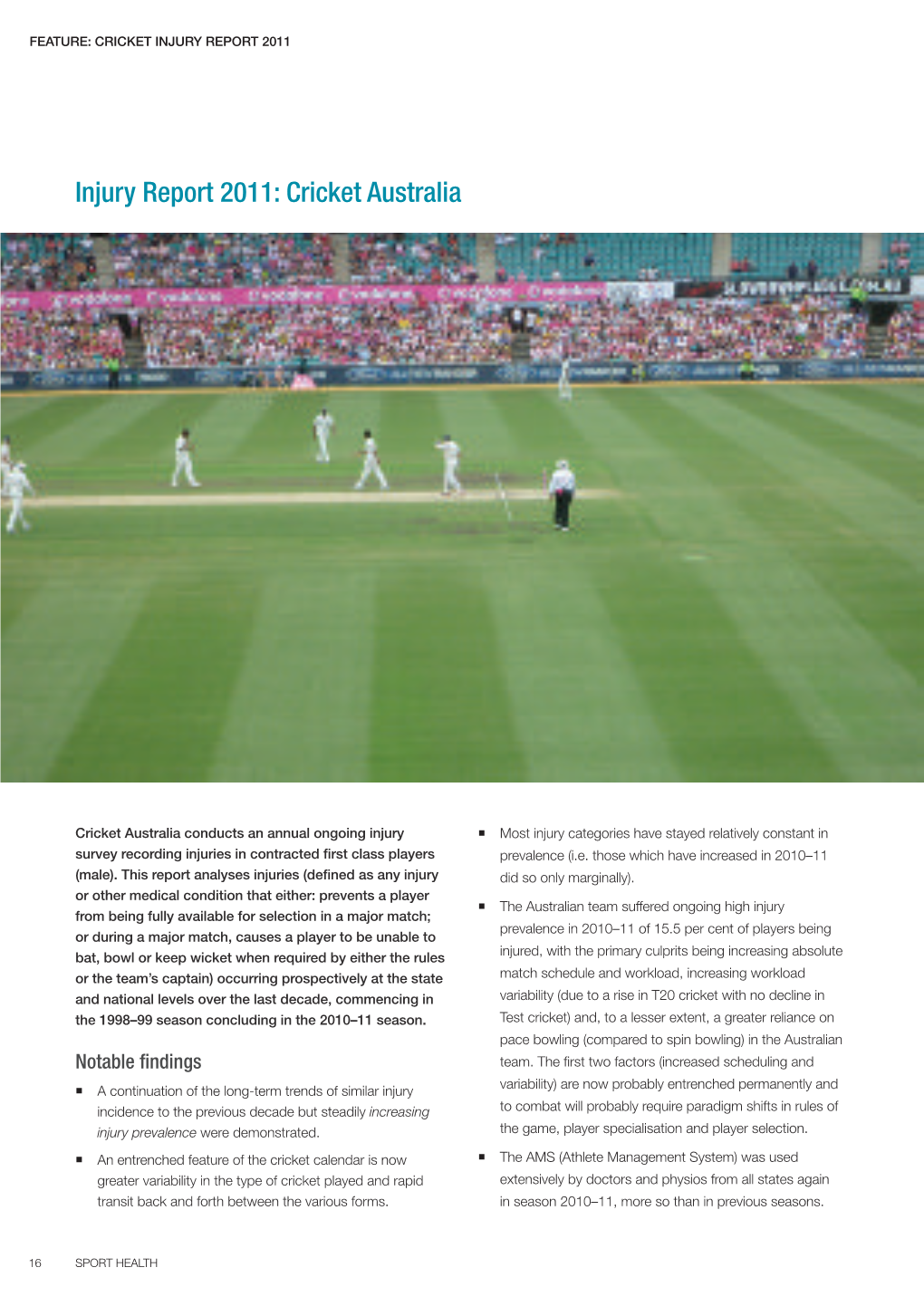 Injury Report 2011: Cricket Australia