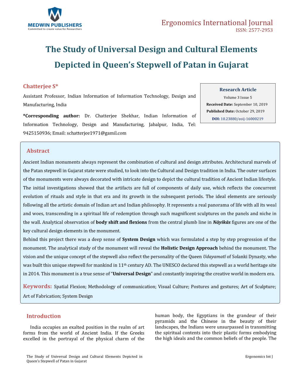 The Study of Universal Design and Cultural Elements Depicted in Queen’S Stepwell of Patan in Gujarat