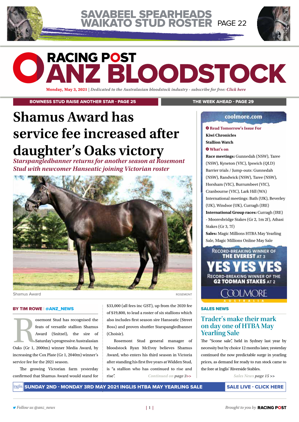 Shamus Award Has Service Fee Increased After Daughter's Oaks