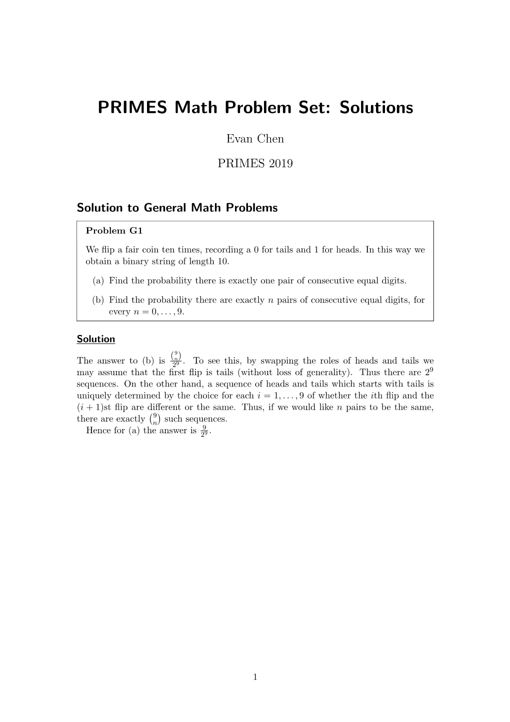 PRIMES Math Problem Set: Solutions