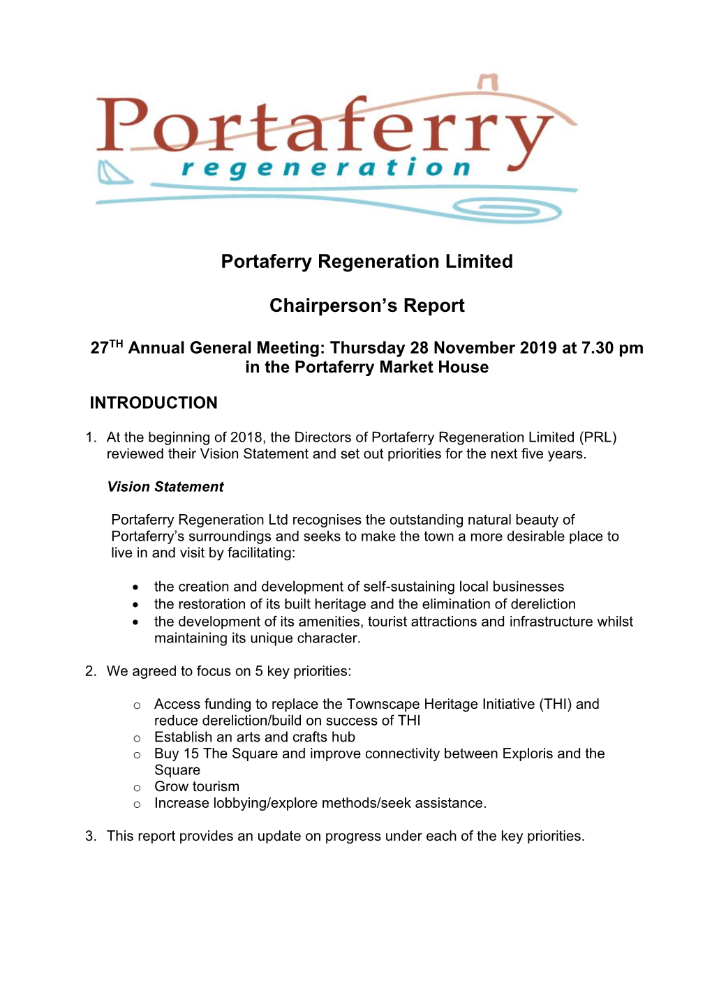 Portaferry Regeneration Limited Chairperson's Report