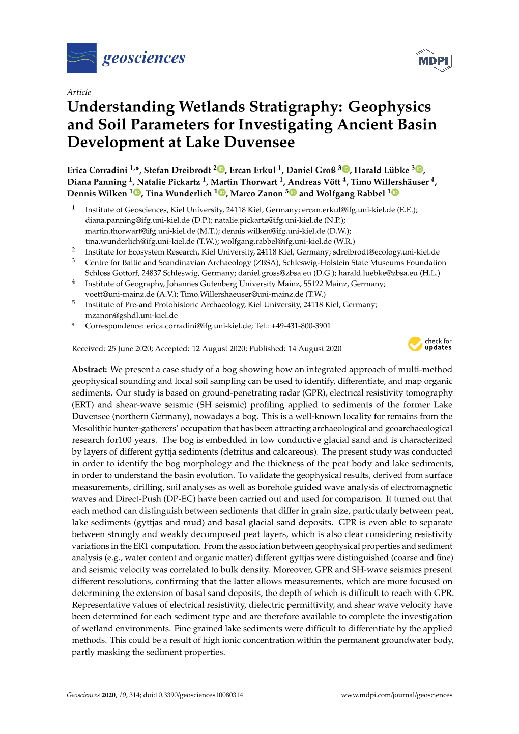 Understanding Wetlands Stratigraphy: Geophysics and Soil Parameters for Investigating Ancient Basin Development at Lake Duvensee