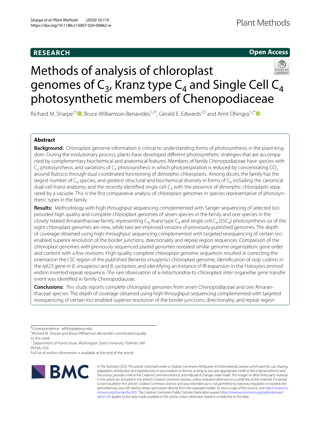 Methods of Analysis of Chloroplast Genomes of C3, Kranz Type C4 And