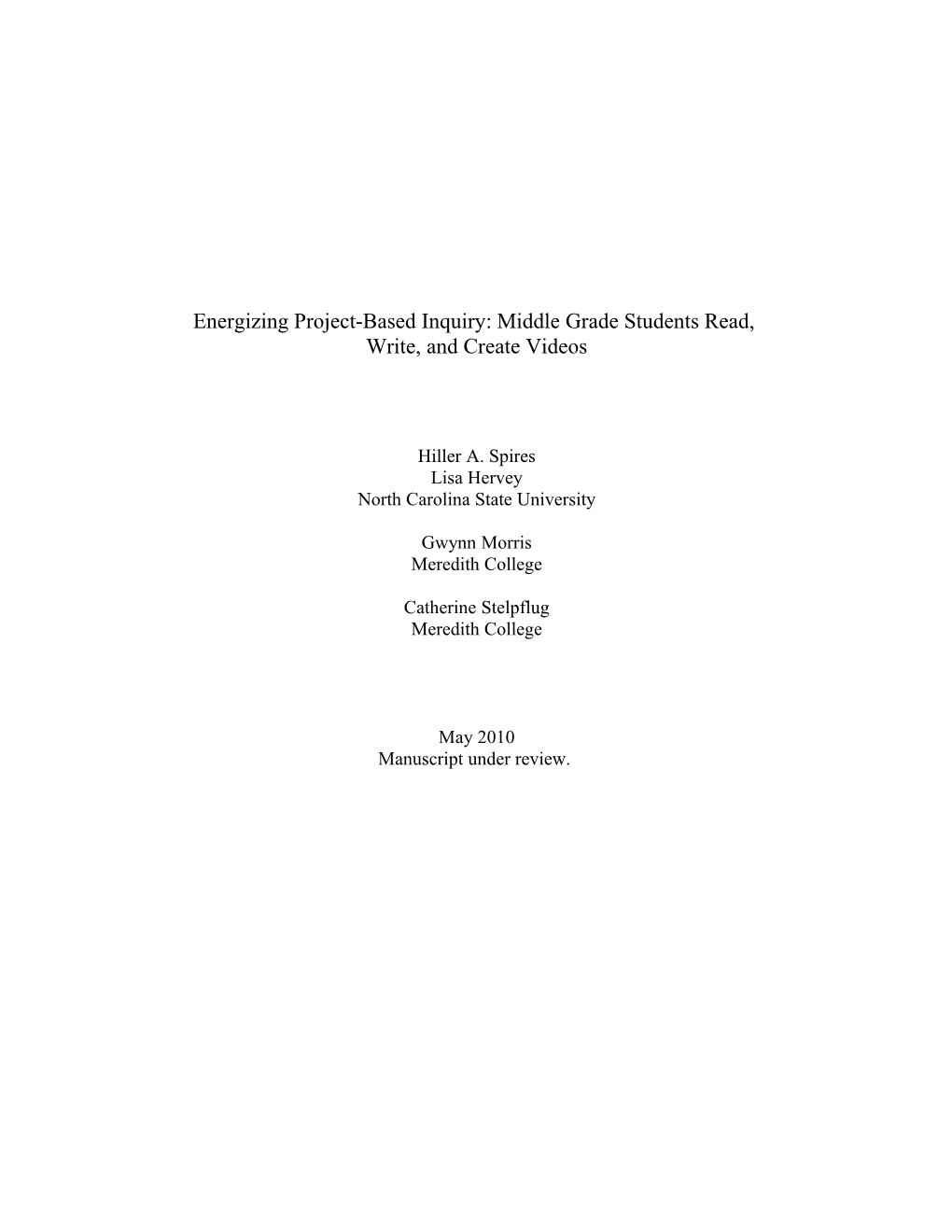 Energizing Project-Based Inquiry: Middle Grade Students Read