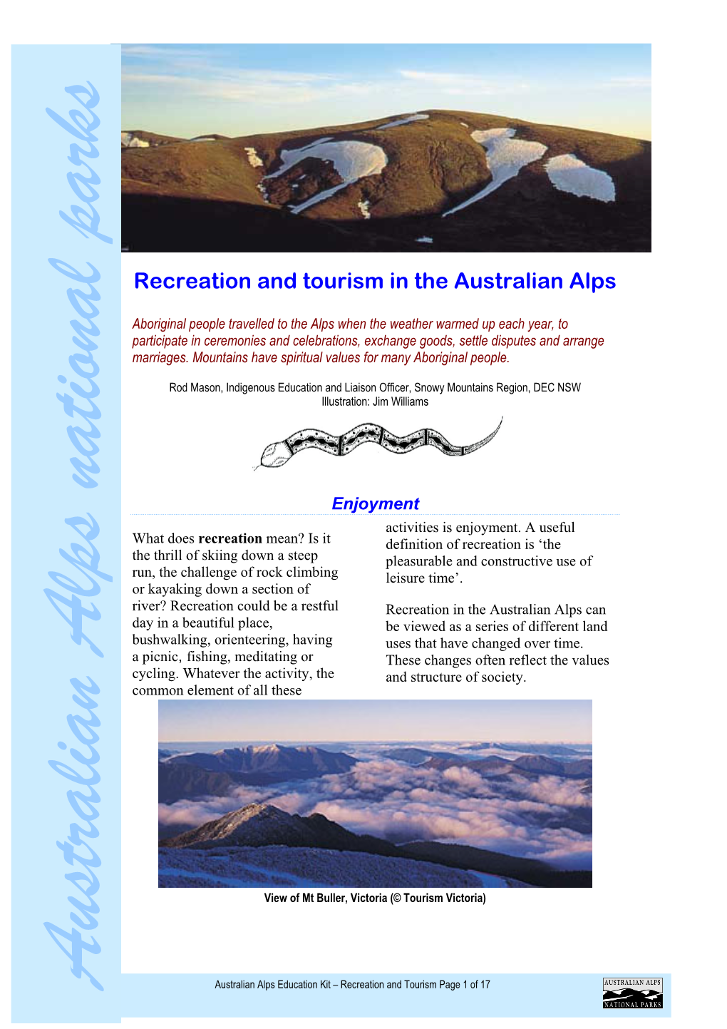 Recreation and Tourism in the Australian Alps
