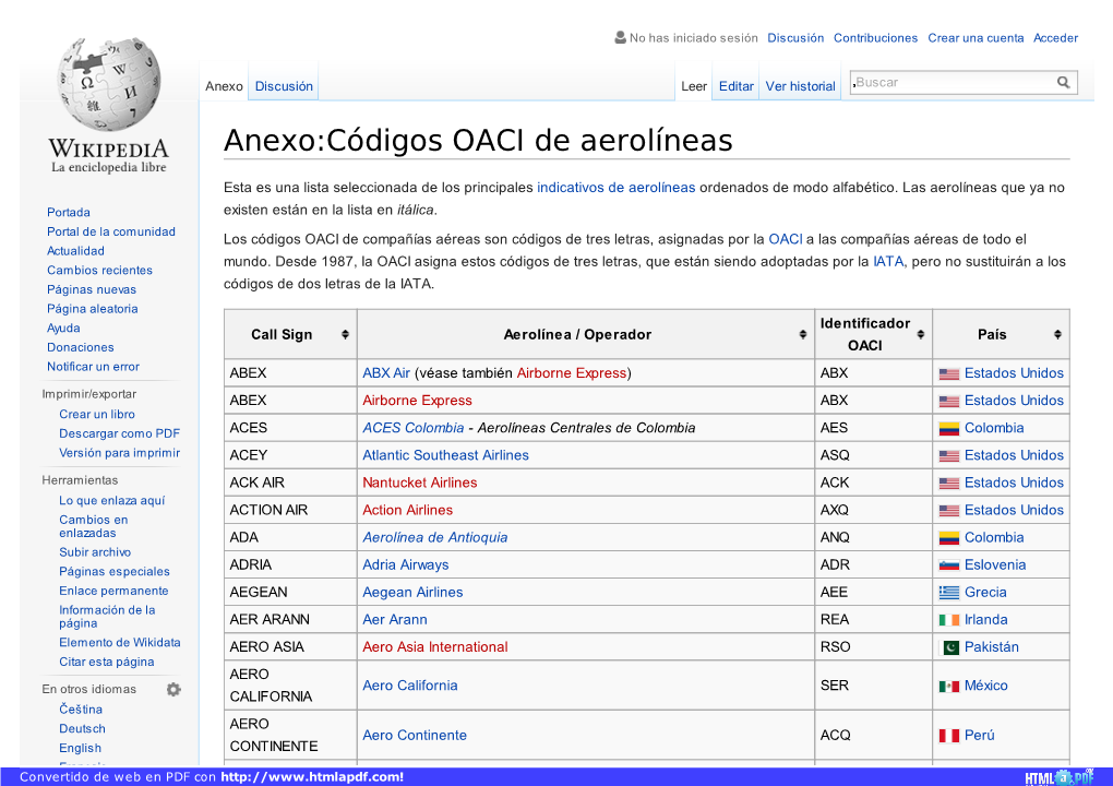 Anexo:Códigos OACI De Aerolíneas