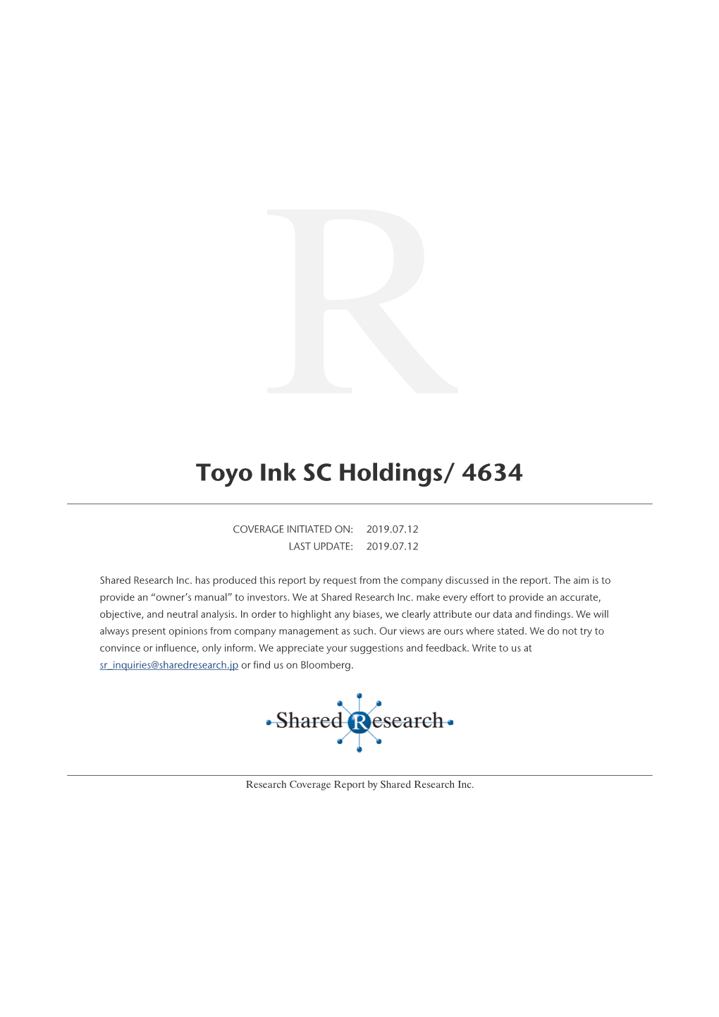 Toyo Ink SC Holdings/ 4634