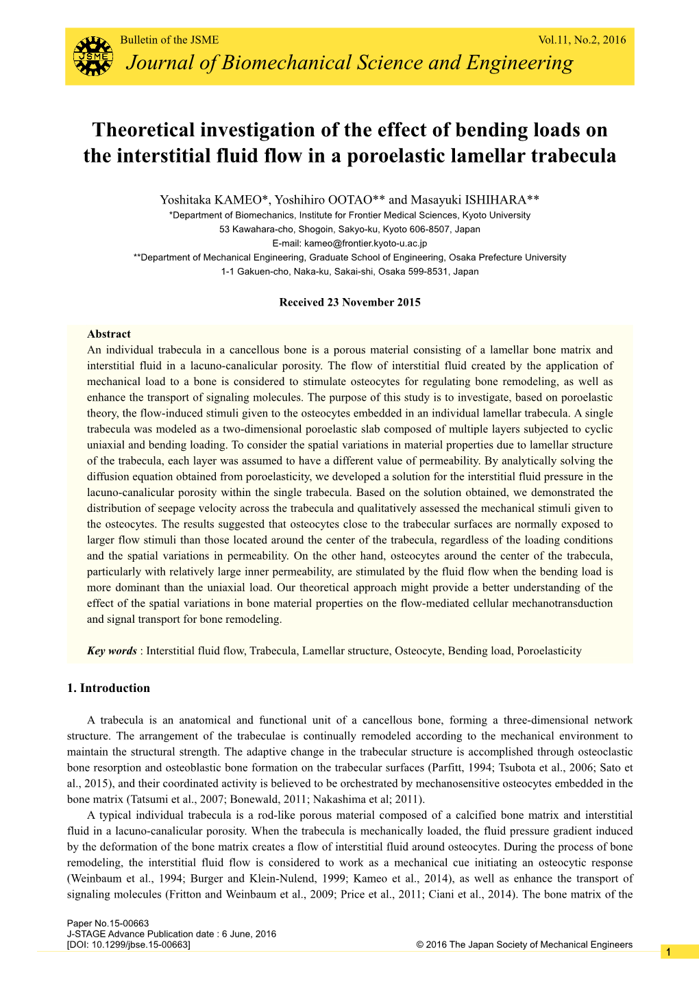 Theoretical Investigation of the Effect of Bending Loads on the Interstitial Fluid Flow in a Poroelastic Lamellar Trabecula