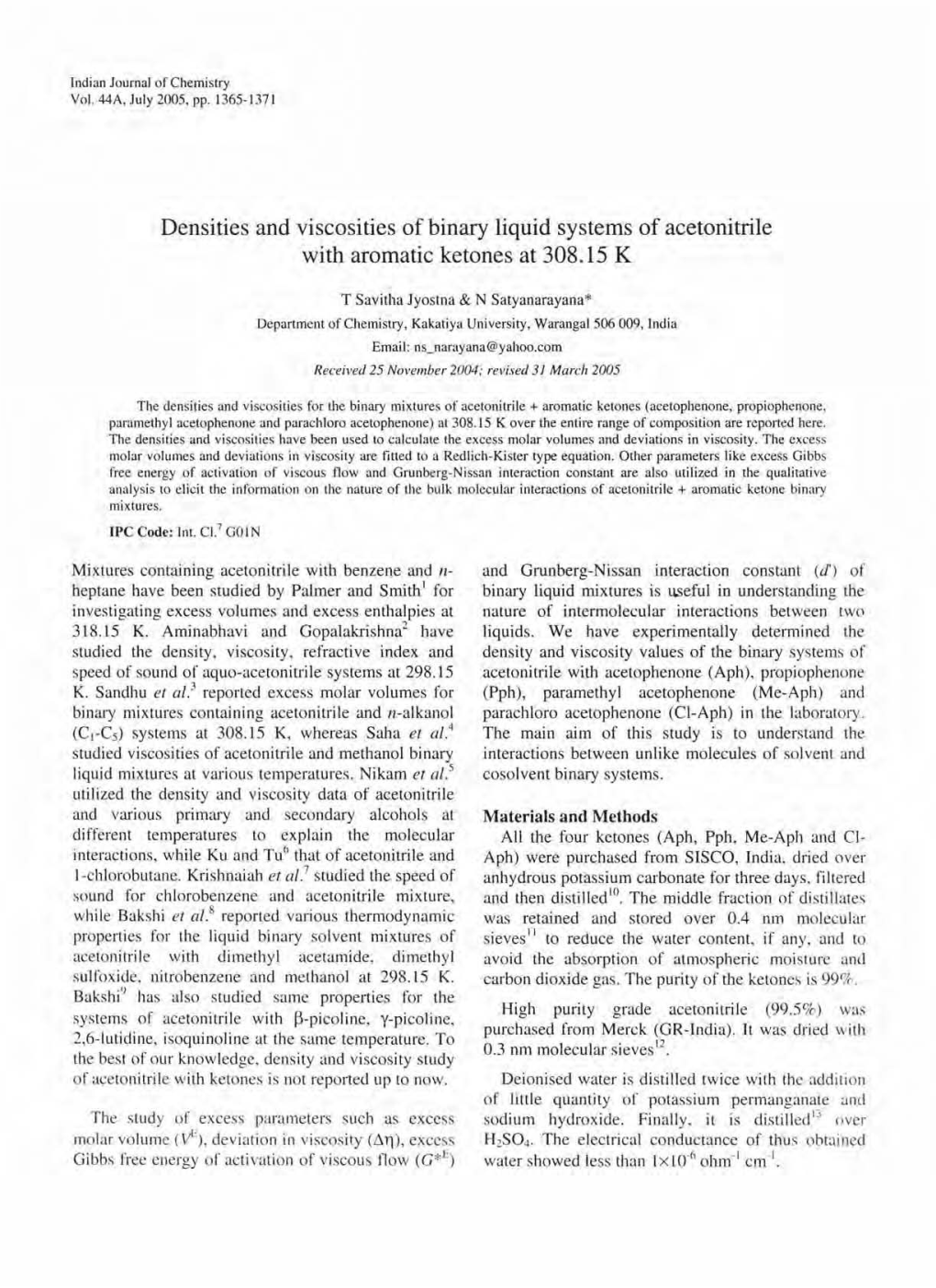Densities and Viscosities of Binary Liquid Systems of Acetonitrile with Aromatic Ketones at 308.15 K