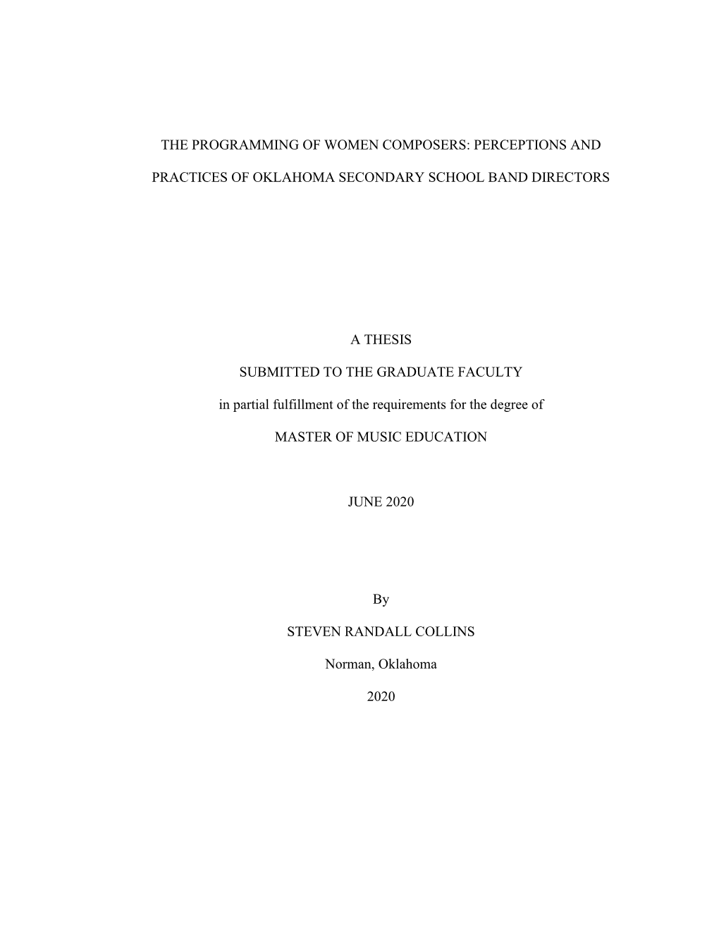 The Programming of Women Composers: Perceptions And