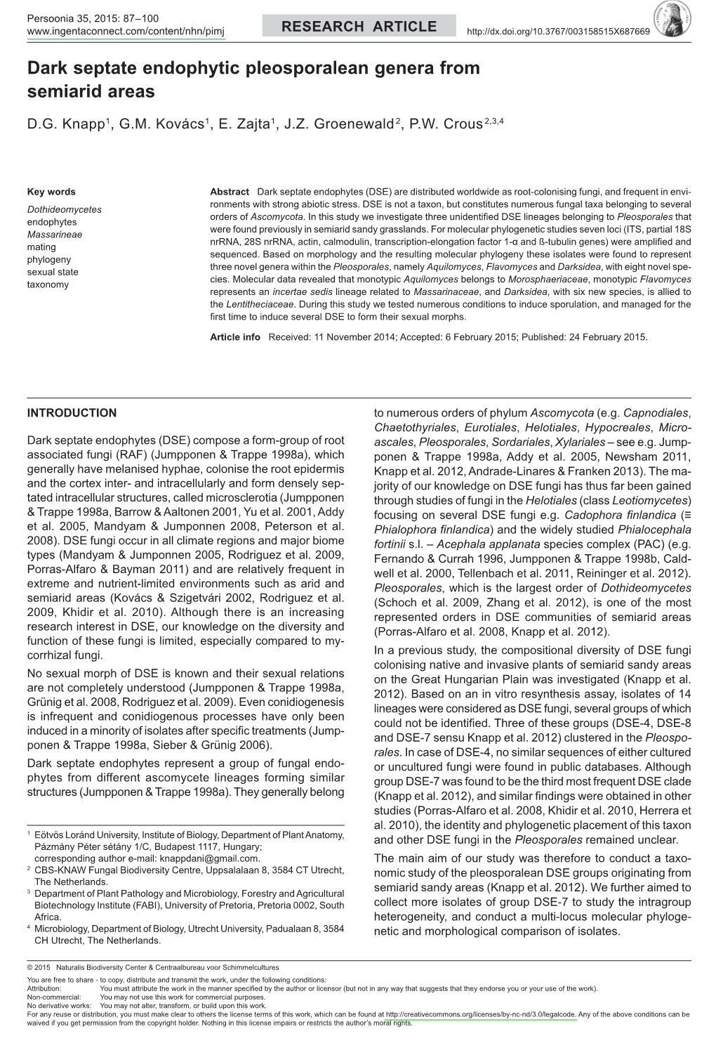 Dark Septate Endophytic Pleosporalean Genera from Semiarid Areas