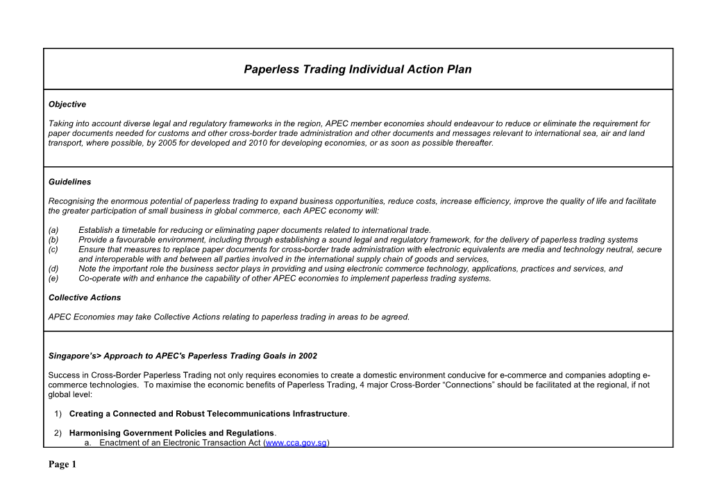 Paperless Trading Individual Action Plan