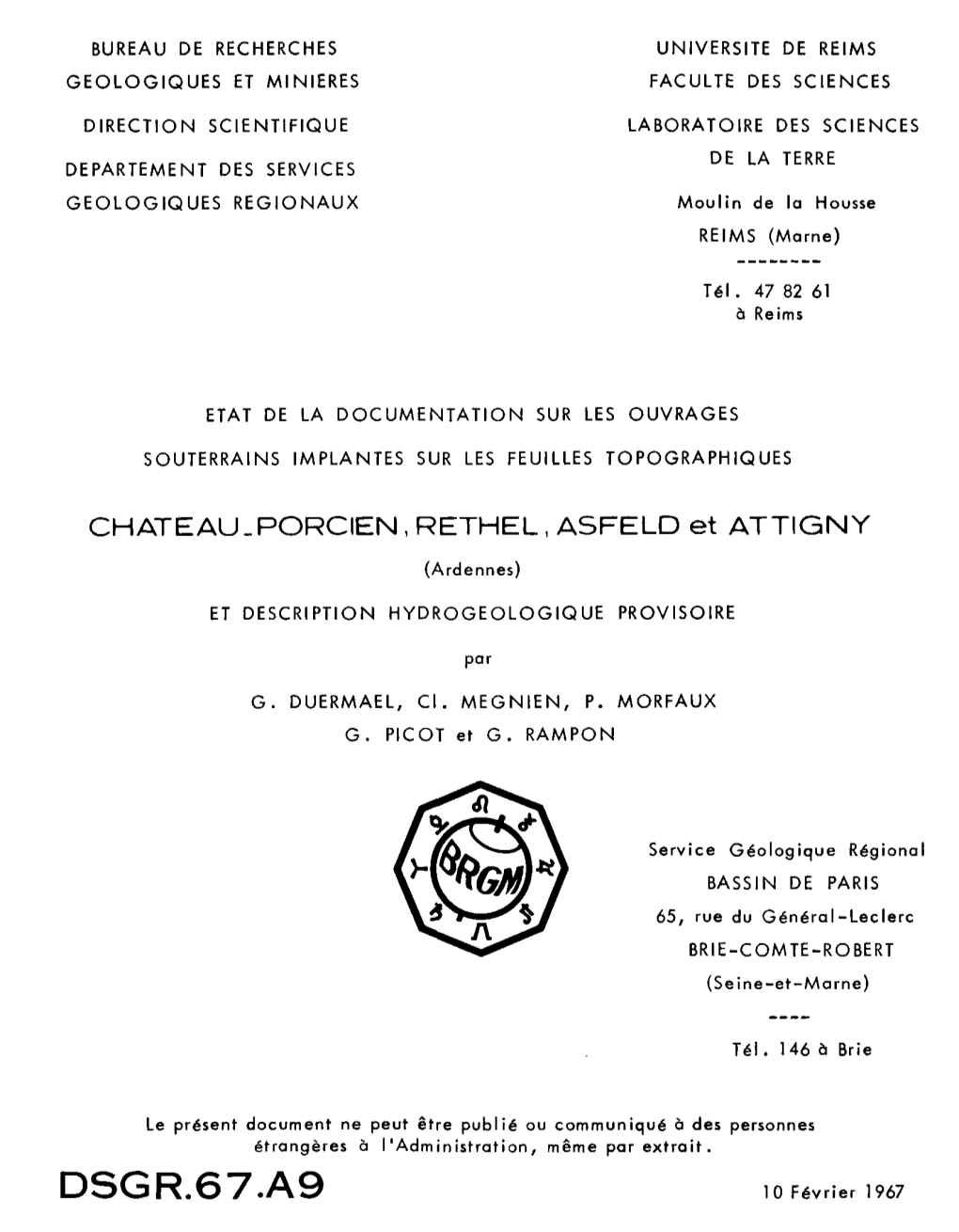 DSGR.67.A9 10 Février 1967 SOMMAIRE