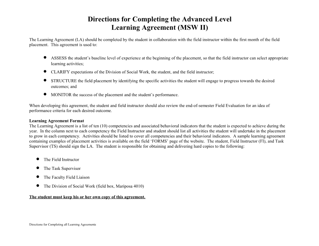 Cswe Competencies and Curent Foundation Field Learning Objectives