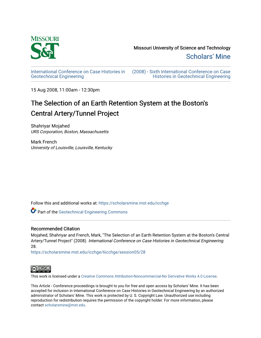 The Selection of an Earth Retention System at the Boston's Central Artery/Tunnel Project