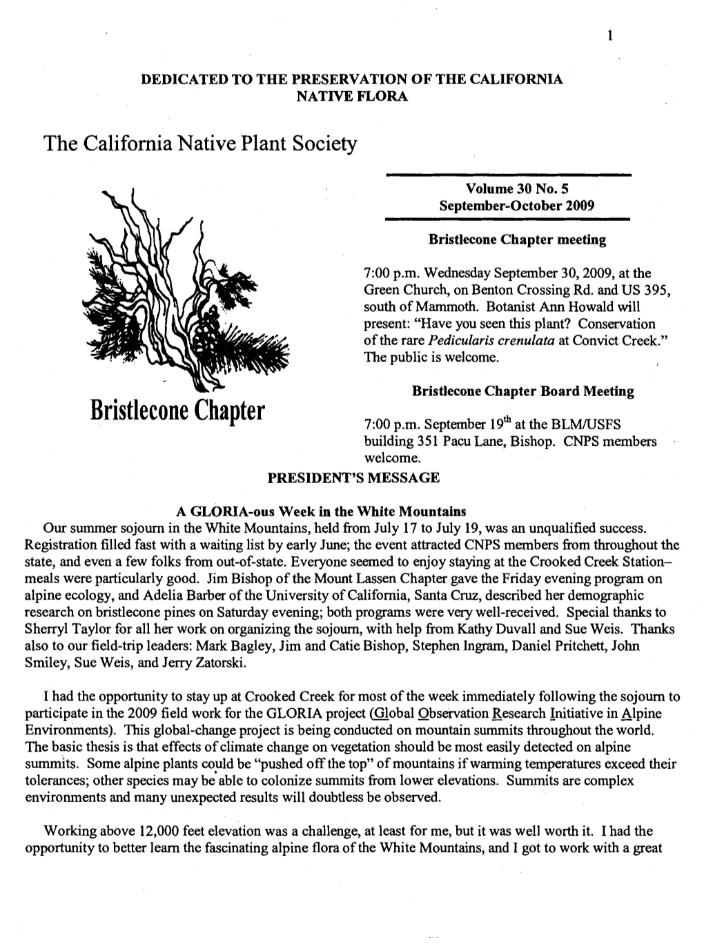 Bristlecone Chapter of the California Native Plant Society