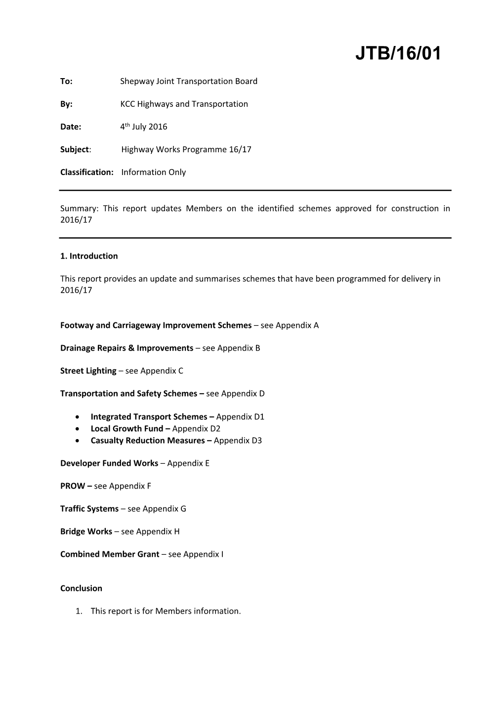 Rsjtb20160704 Shepway Highway Works Programme July 2016