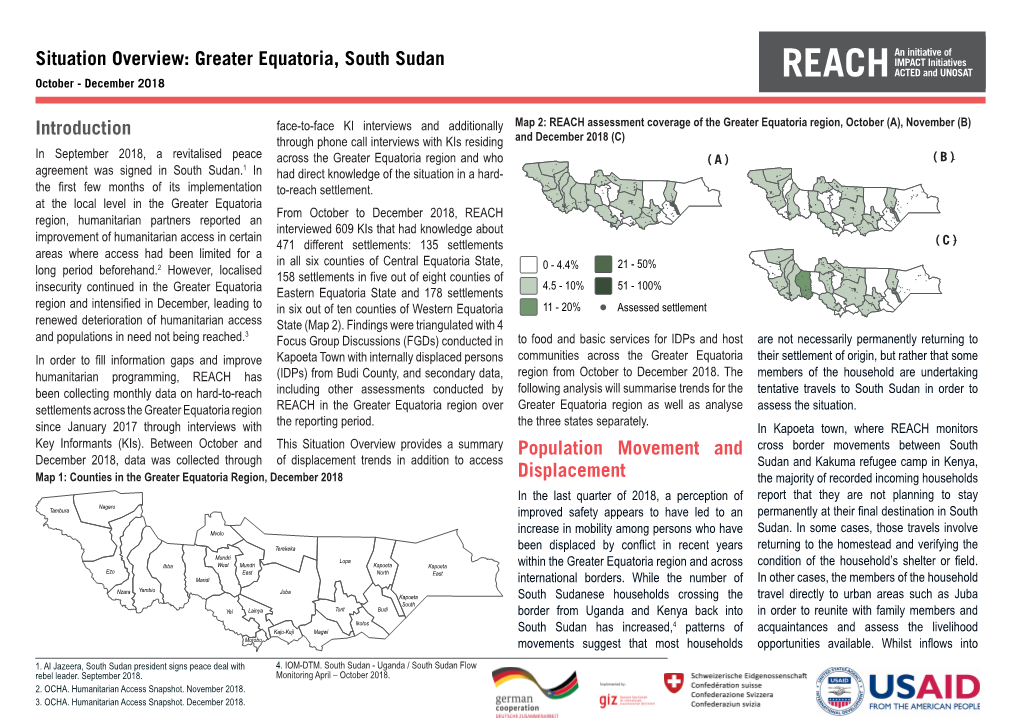 Greater Equatoria, South Sudan October - December 2018