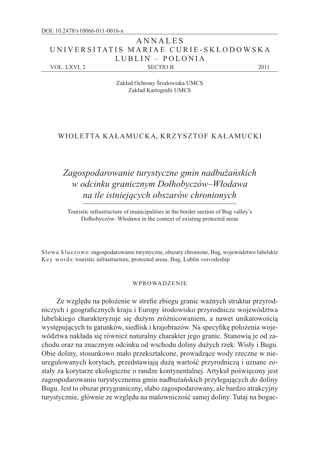 Zagospodarowanie Turystyczne Gmin Nadbużańskich W Odcinku Granicznym Dołhobyczów–Włodawa Na Tle Istniejących Obszarów Chronionych