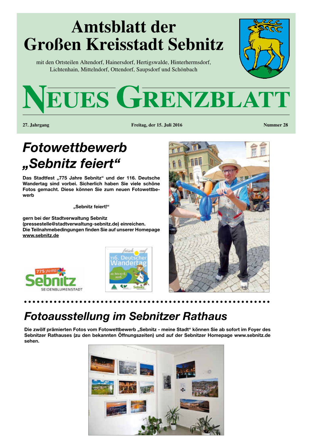 Amtsblatt Der Großen Kreisstadt Sebnitz