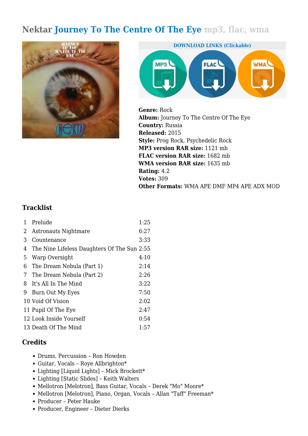 Nektar Journey to the Centre of the Eye Mp3, Flac, Wma