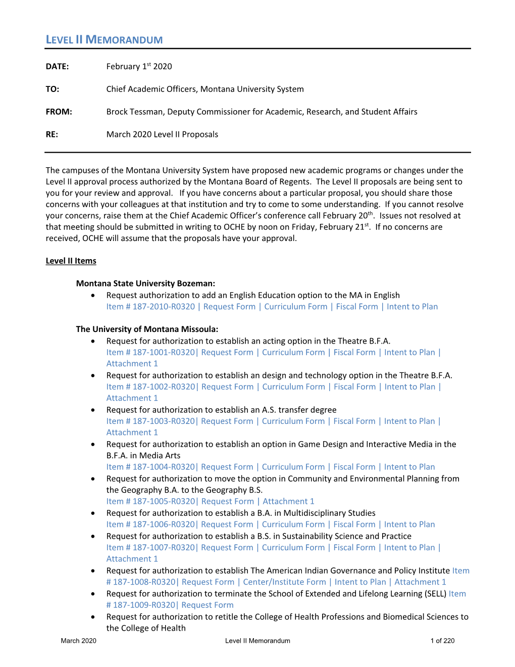 March 2020 Level II Memorandum 1 of 220 LEVEL II MEMORANDUM