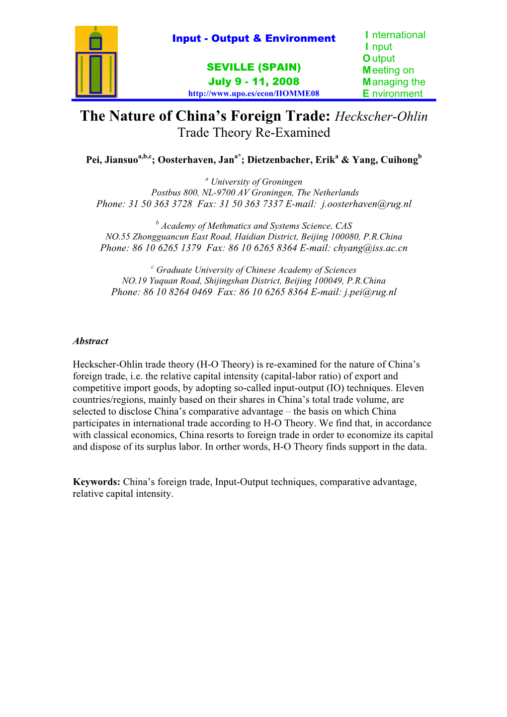 The Nature of China's Foreign Trade: Heckscher-Ohlin
