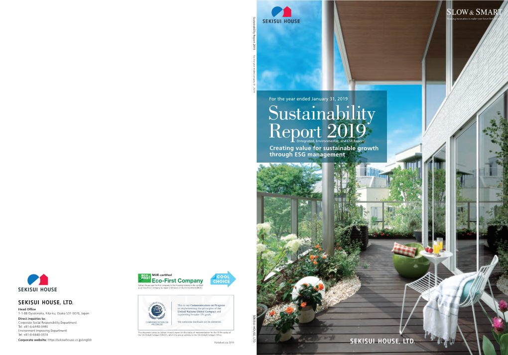 Sustainability Report 2019 Housing Innovation to Make Your Heart Feel at Home for the Year Ended January 31, 2019