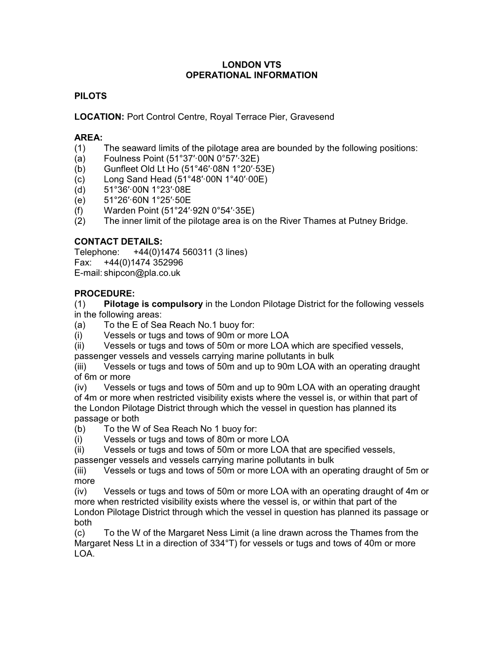 London Vts Operational Information Pilots Location