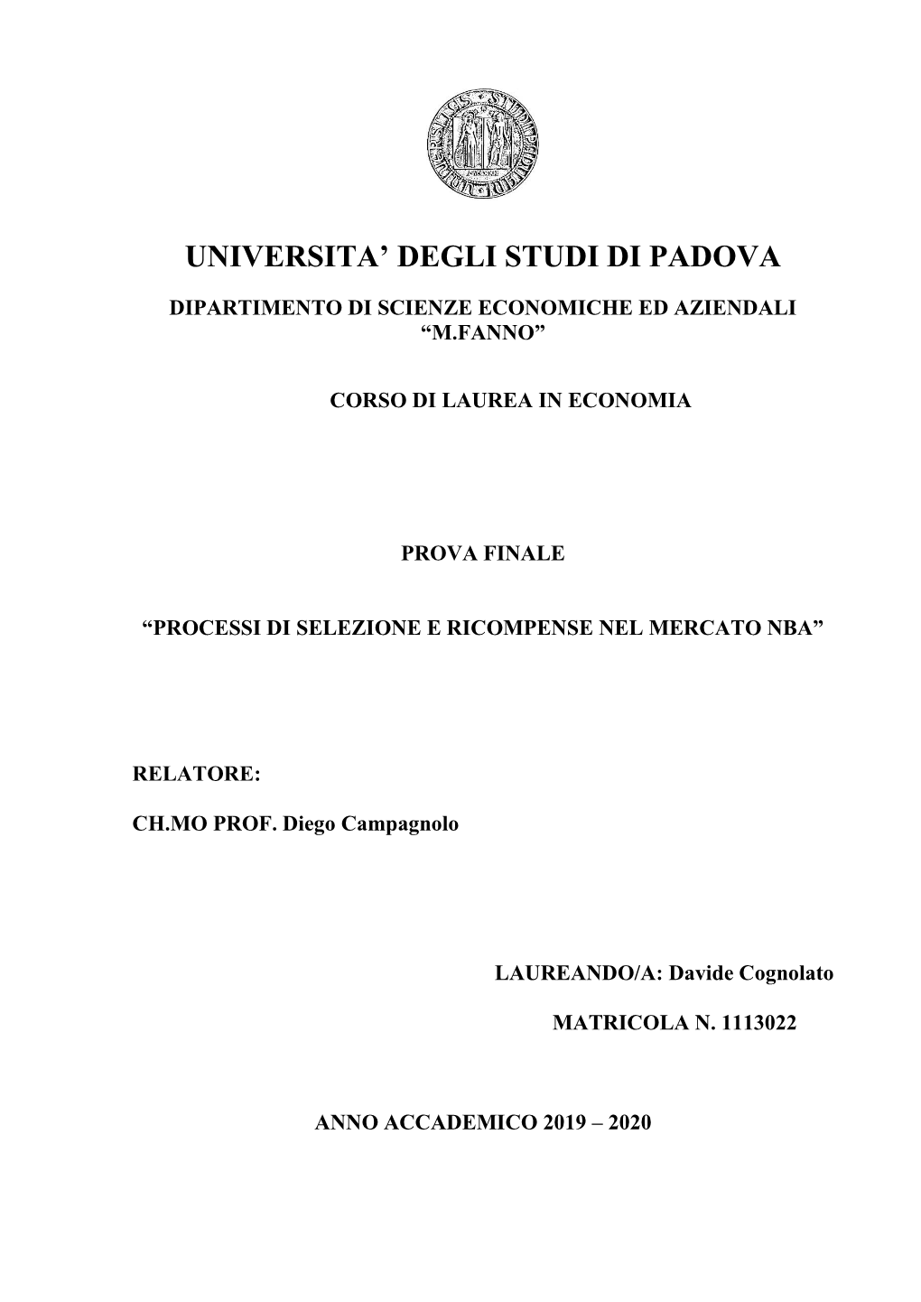 Universita' Degli Studi Di Padova