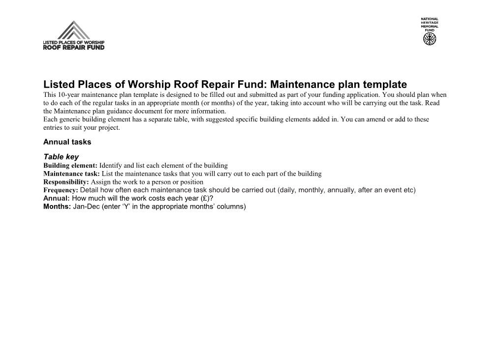 Maintenance Plan Template