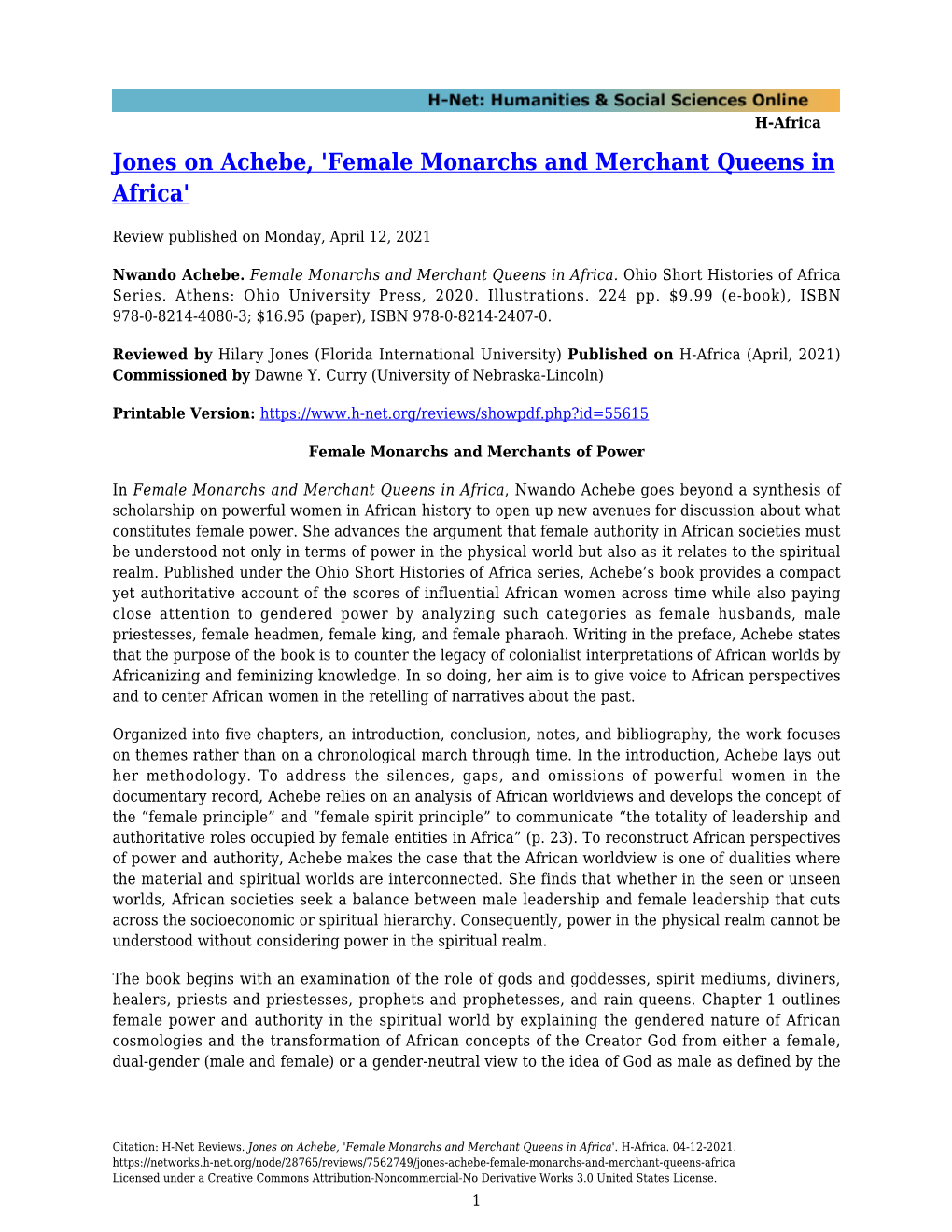 Female Monarchs and Merchant Queens in Africa'