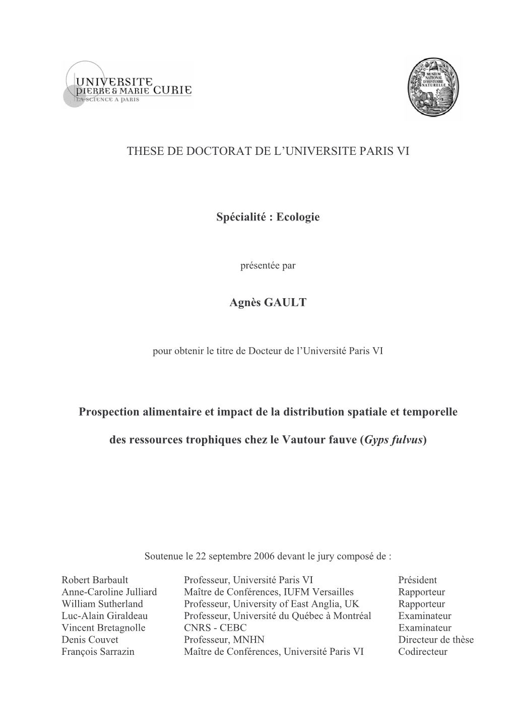 Ecologie Agnès GAULT Prospection Alimentaire Et Impact De La Distri