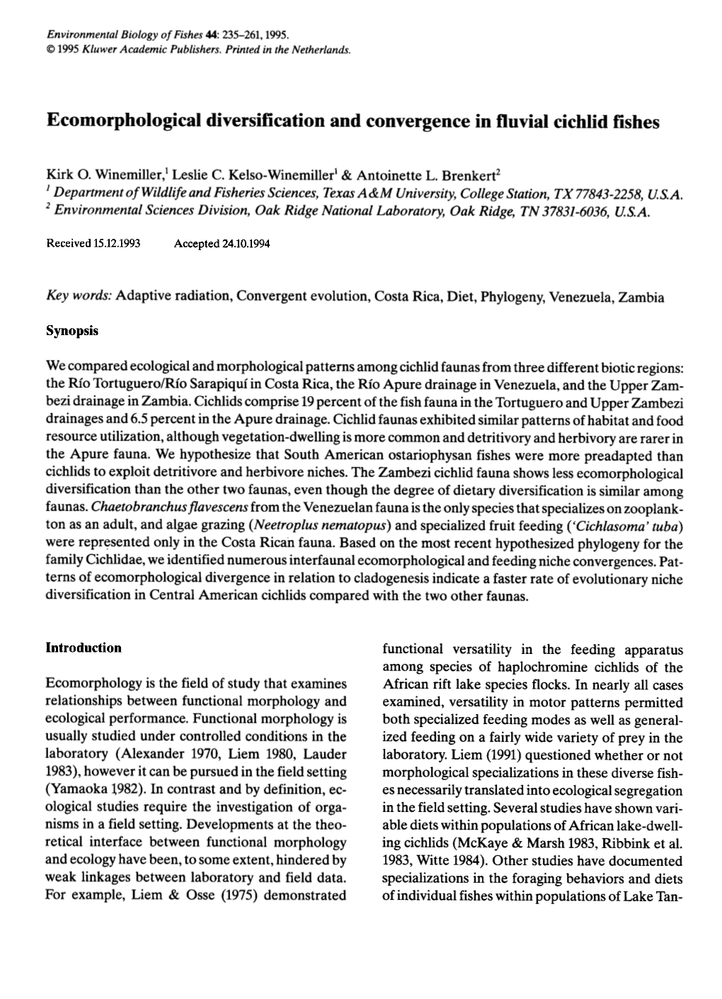 Ecomorphological Diversification and Convergence in Fluvial Cichlid Fishes