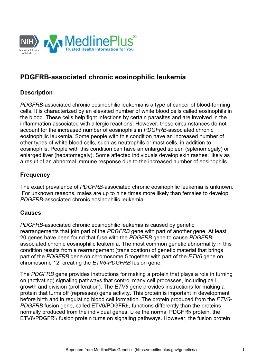 PDGFRB-Associated Chronic Eosinophilic Leukemia