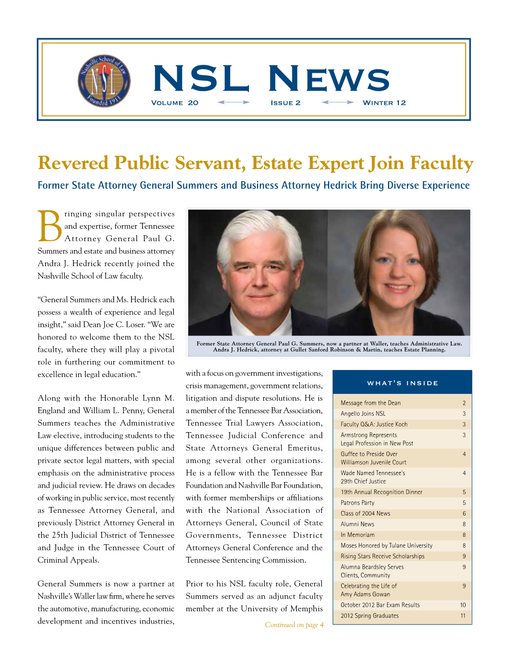 NSL News Volume 20 Issue 2 Winter 12