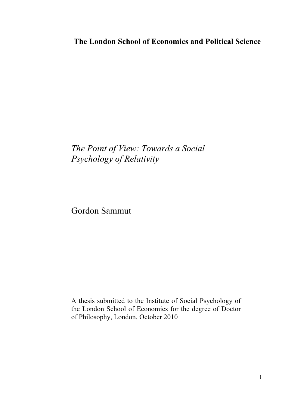 Towards a Social Psychology of Relativity Gordon Sammut