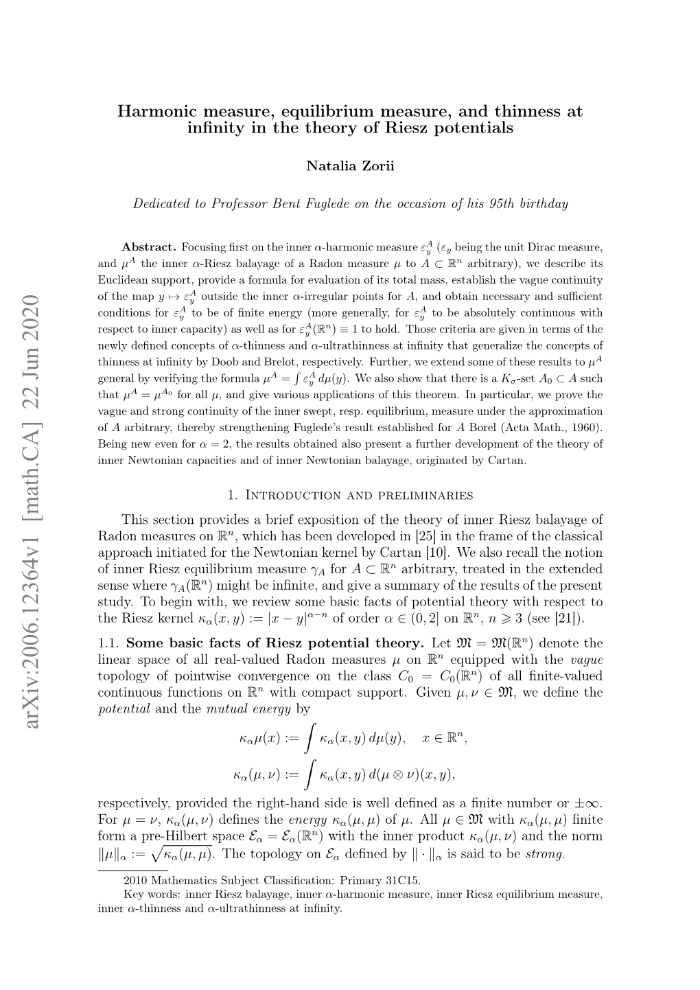 Harmonic Measure, Equilibrium Measure, and Thinness at Infinity In