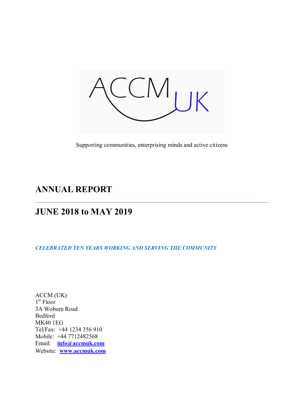 ANNUAL REPORT JUNE 2018 to MAY 2019