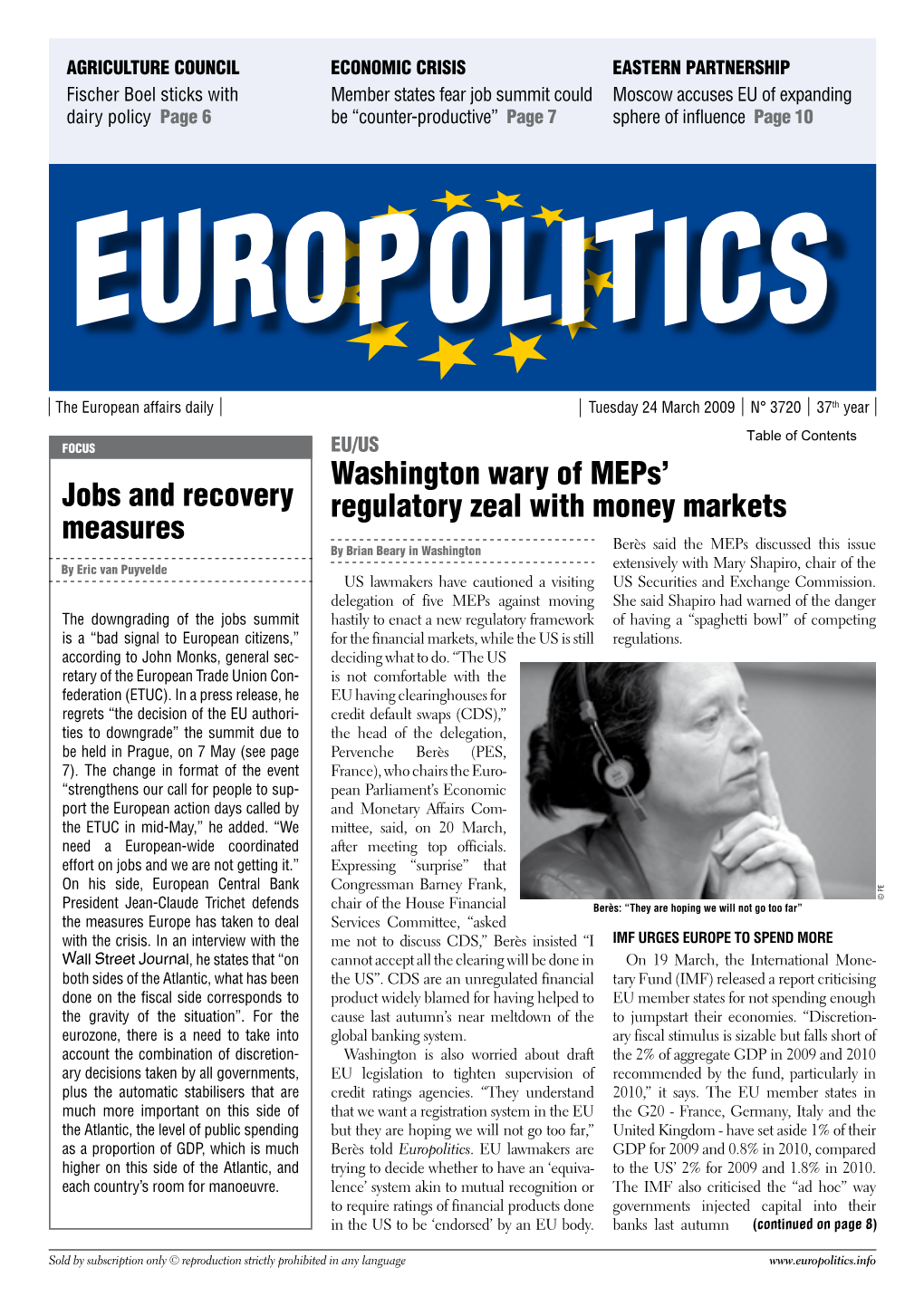 Washington Wary of Meps' Regulatory Zeal with Money Markets Jobs And