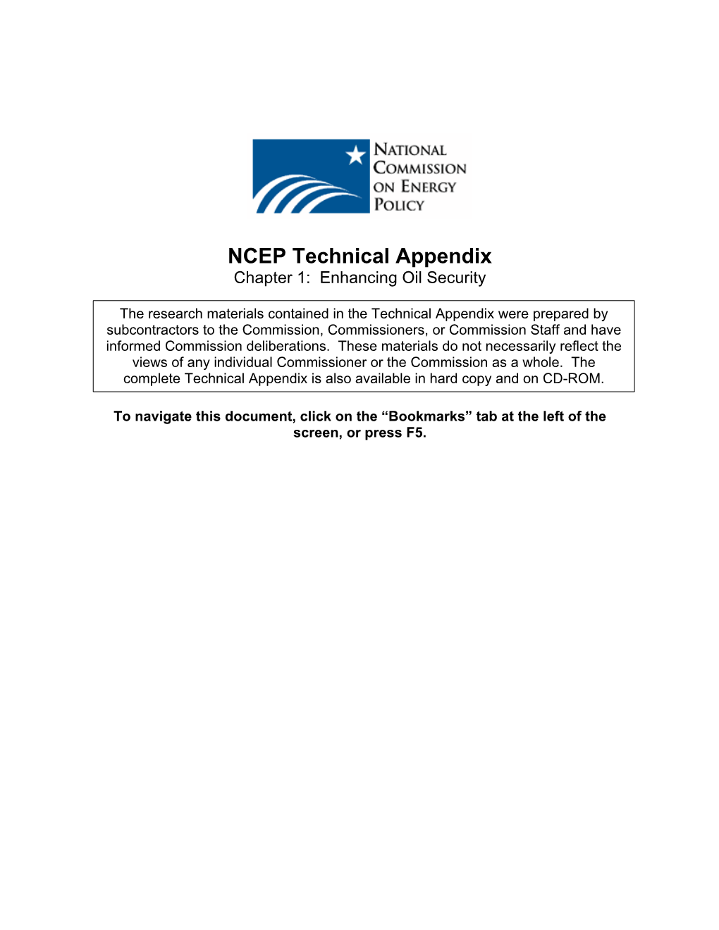 NCEP Technical Appendix Chapter 1: Enhancing Oil Security