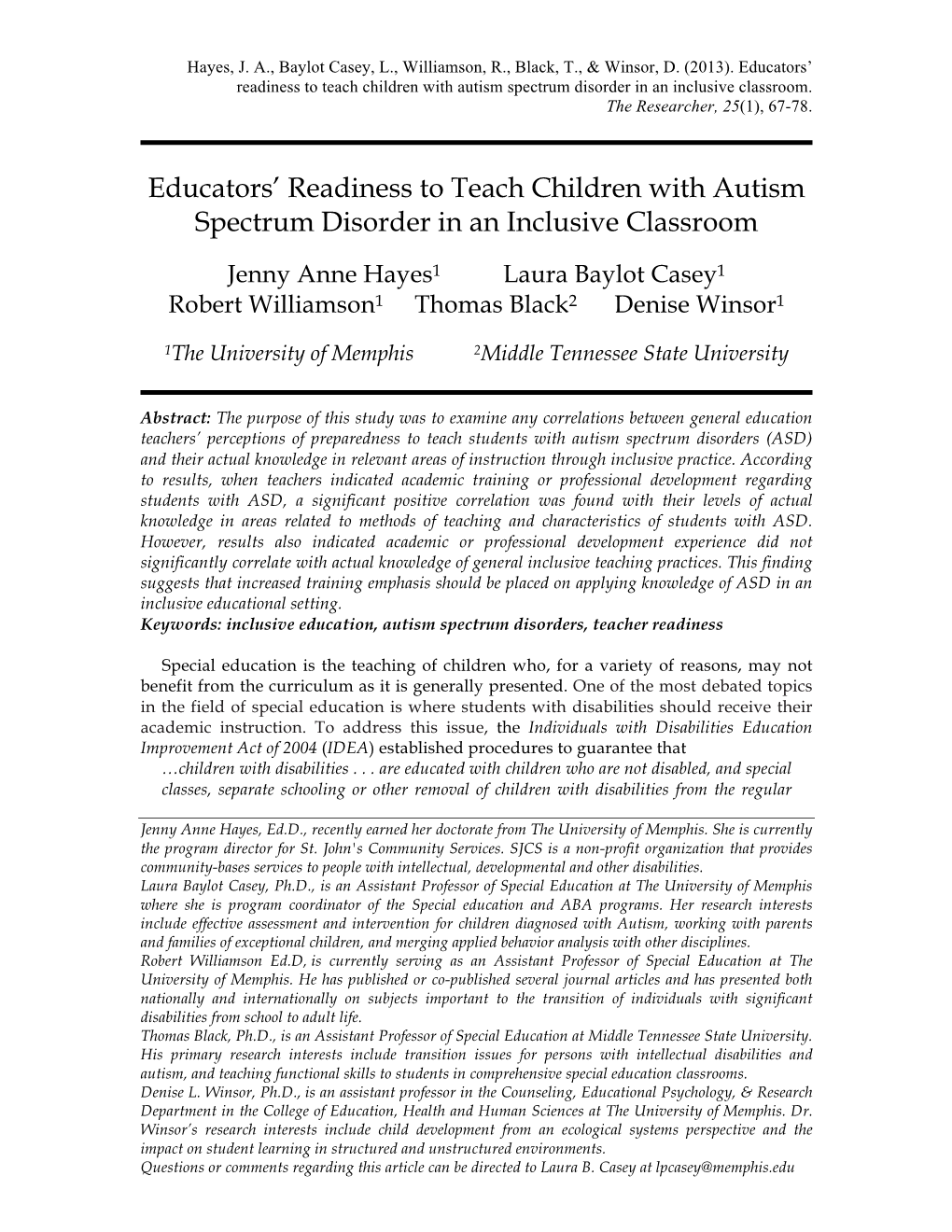 Educators' Readiness to Teach Children with Autism Spectrum