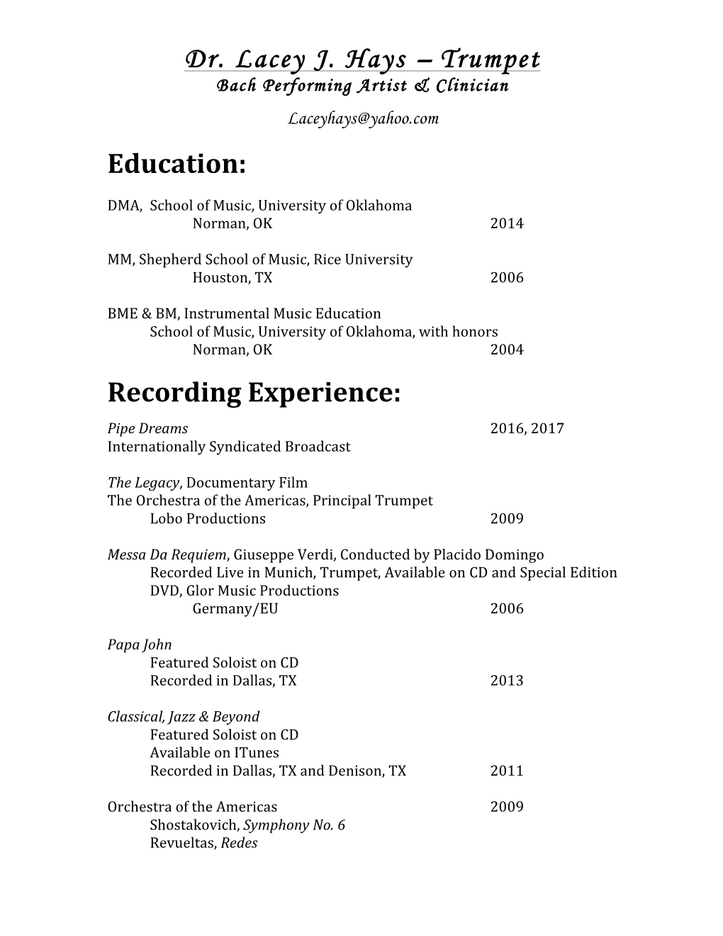 Trumpet Education: Recording Experience