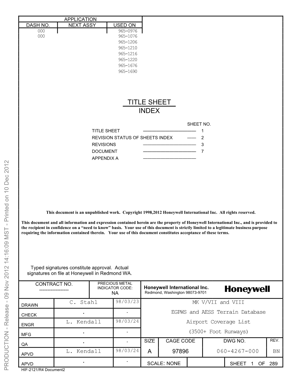 Title Sheet Index