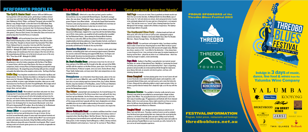 Performer Profiles... Thredboblues.Net.Au “Catch Great Music & Wines from Yalumba” the Cyril B